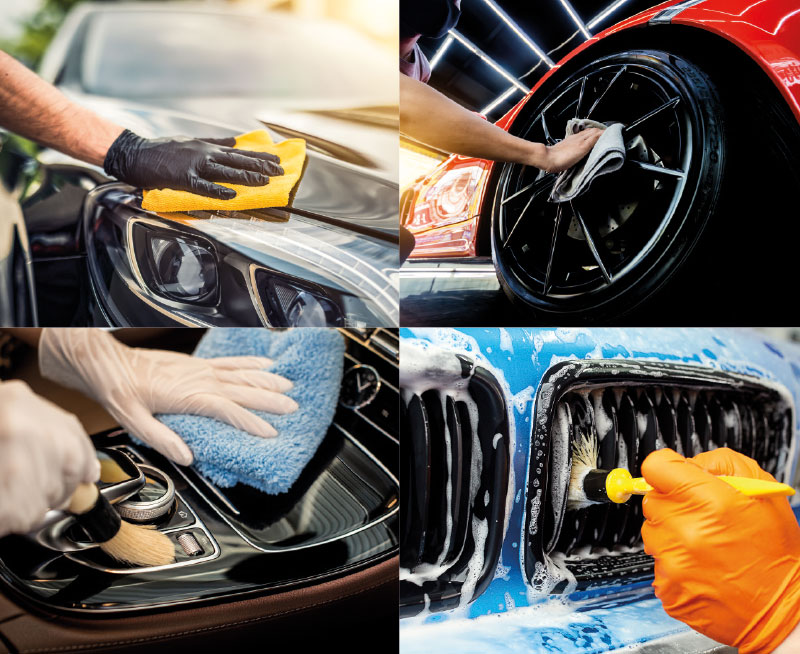 Cars being cleaned with a valet service